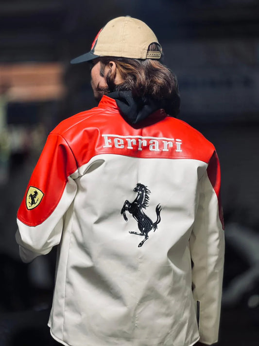 F1 Inspired Racing White Leather Jacket – Premium F1 Motorsport Outerwear for True Speed Enthusiasts (Embroidered)