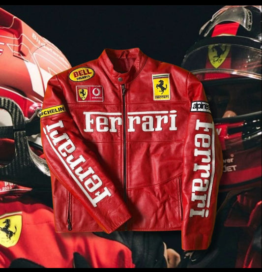 F1 Inspired Red Racing Leather Jacket – Iconic Formula 1 Style