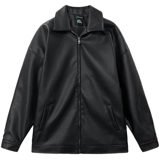 Men’s Cropped Leather Bomber Jacket – Waist-Length Minimalist Design