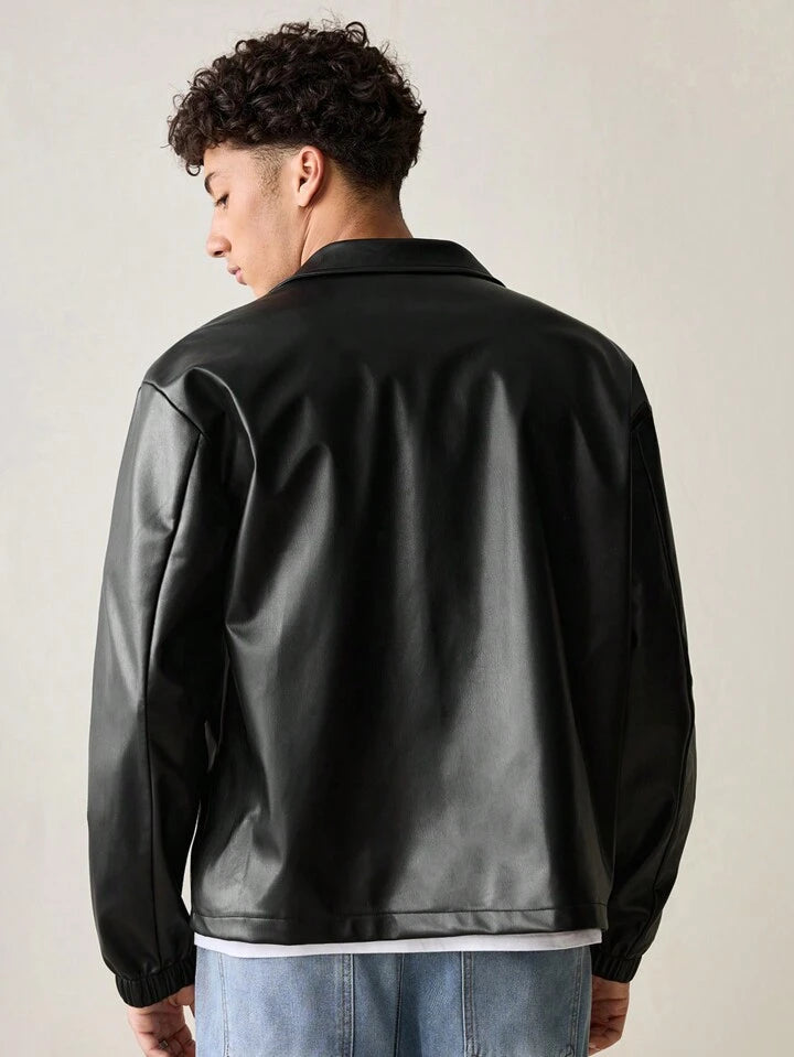 Men’s Cropped Leather Bomber Jacket – Waist-Length Minimalist Design
